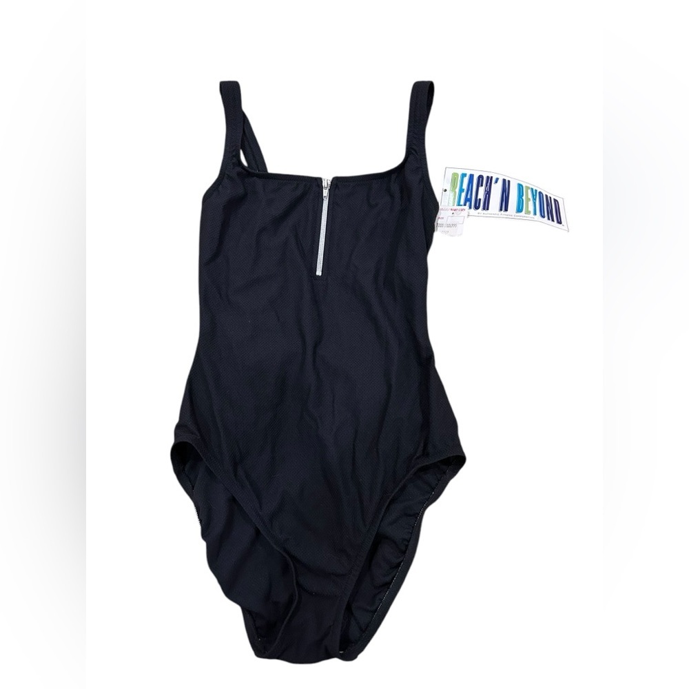 Vintage 80s Dead Stock Zipper Black Swimsuit
